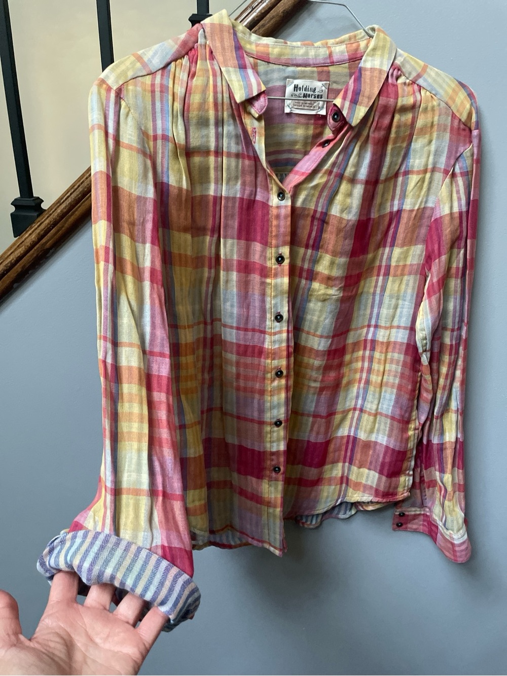 HOLDING HORSES Pastel Plaid Button-Up Shirt - Pink, Yellow & Blue